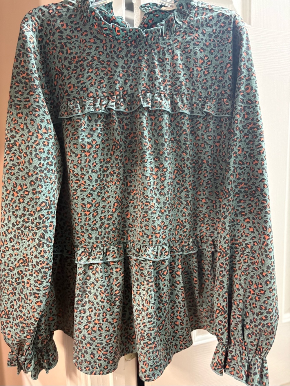 Andie Teal and Coral Leopard-Print Blouse